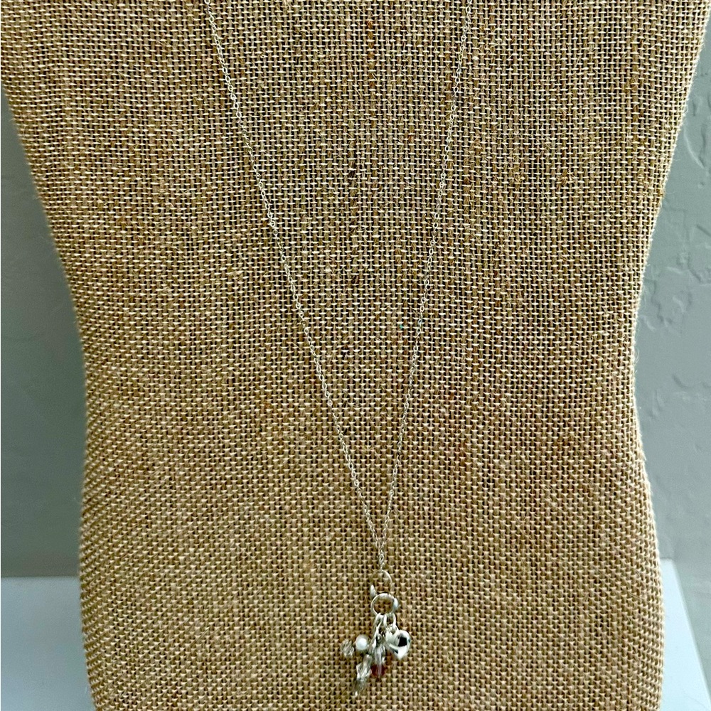 NEW handcrafted- 24” SS necklace w/ crystals, ruby, morganite & SS heart charm.